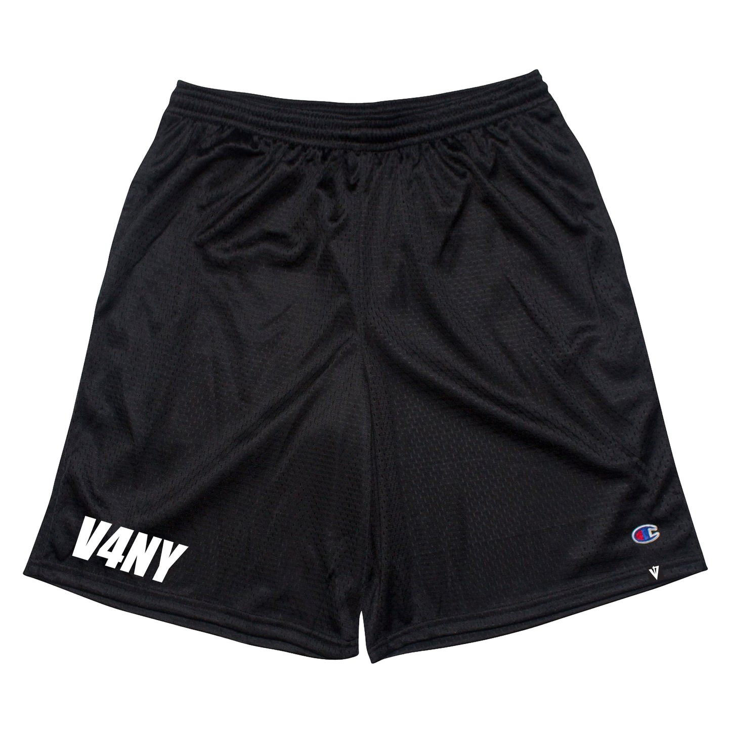Unisex V4NY Bold Italic Graphic Black Mesh Champion Shorts