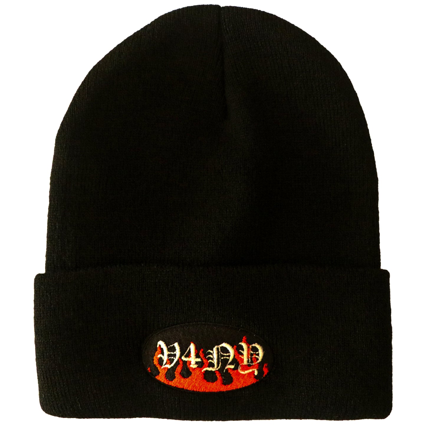 Unisex V4NY Flames Embroidered Black Beanie