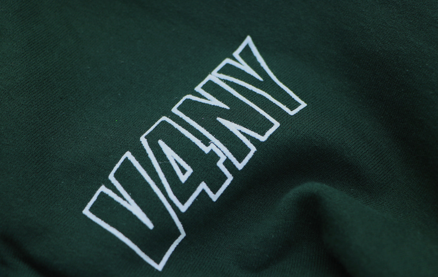 Unisex V4NY Outline Graphic Green Hoodie Close up on Hood
