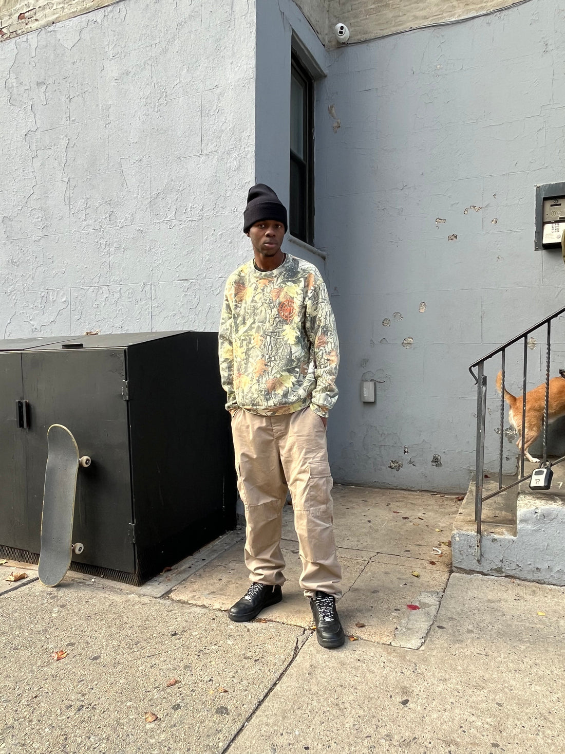 V4NY Crosshair Crewneck styled by NYC Skateboarder