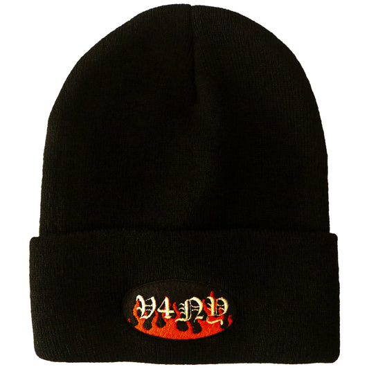 Unisex V4NY Flames Embroidered Black Beanie