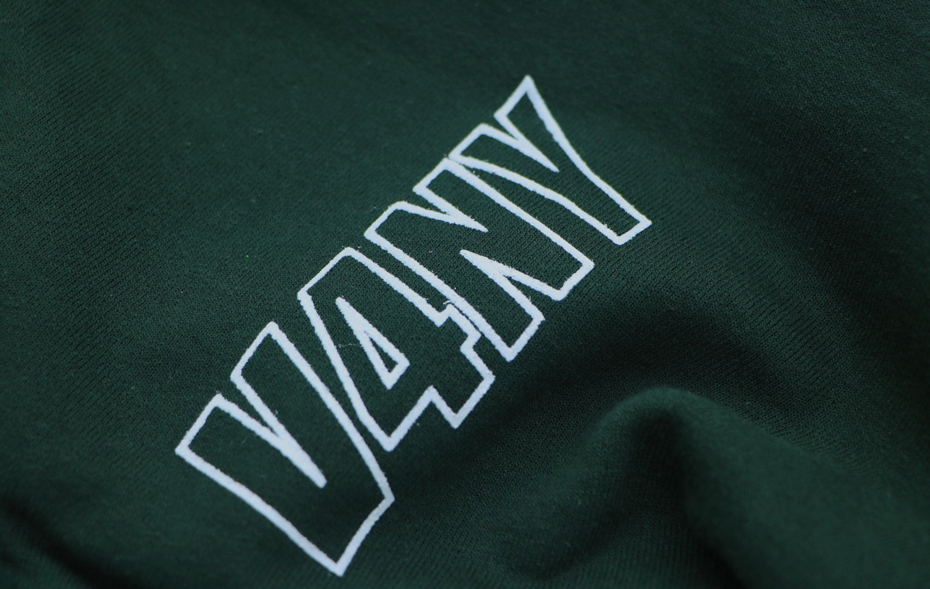 Unisex V4NY Outline Graphic Green Hoodie Close up on Hood