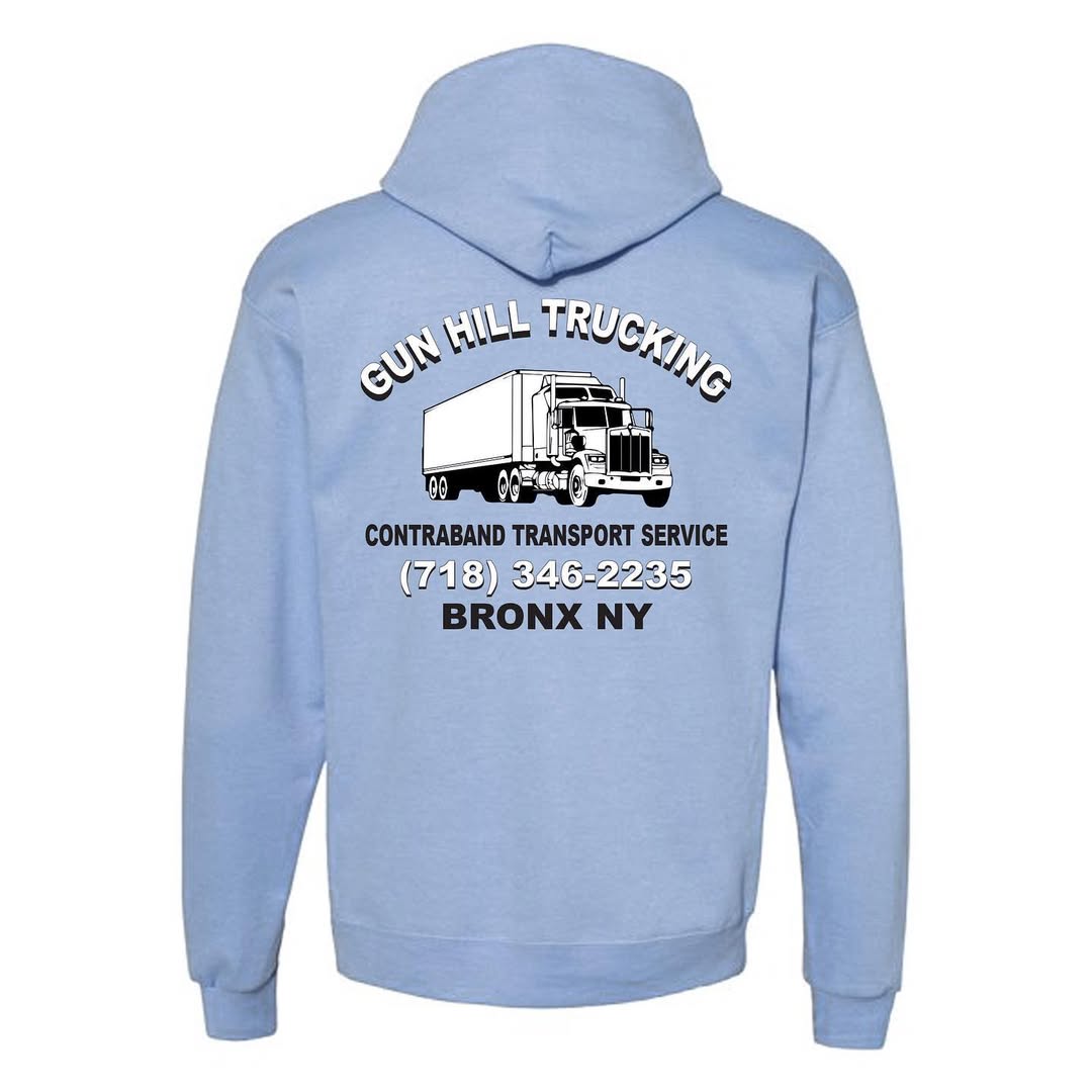 Unisex V4 Gun Hill Trucking Graphic Baby Blue Hoodie Back V4NY