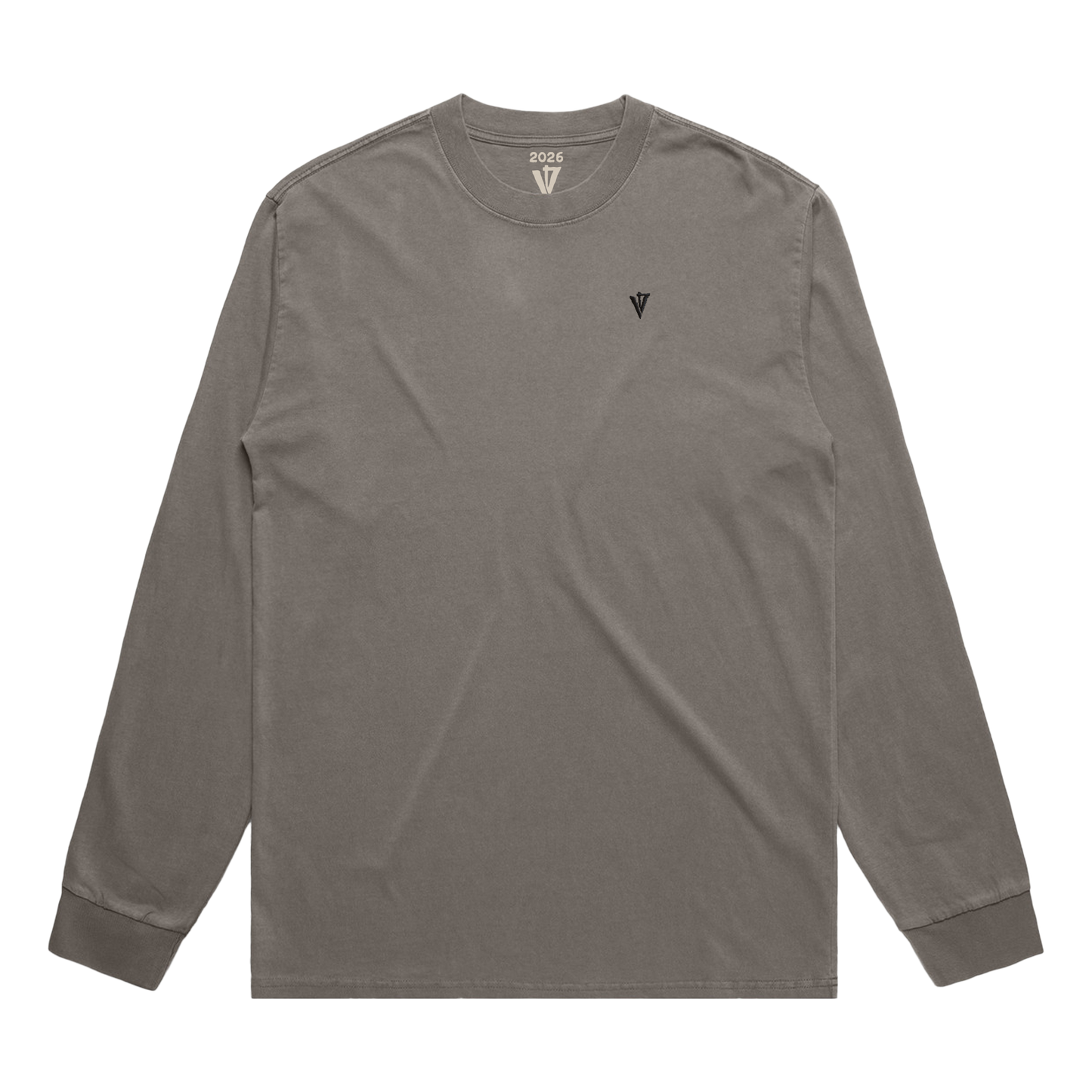 Heavy Faded Grey Long Sleeve Shirt with V4 Trademark Embroidery on the Chest