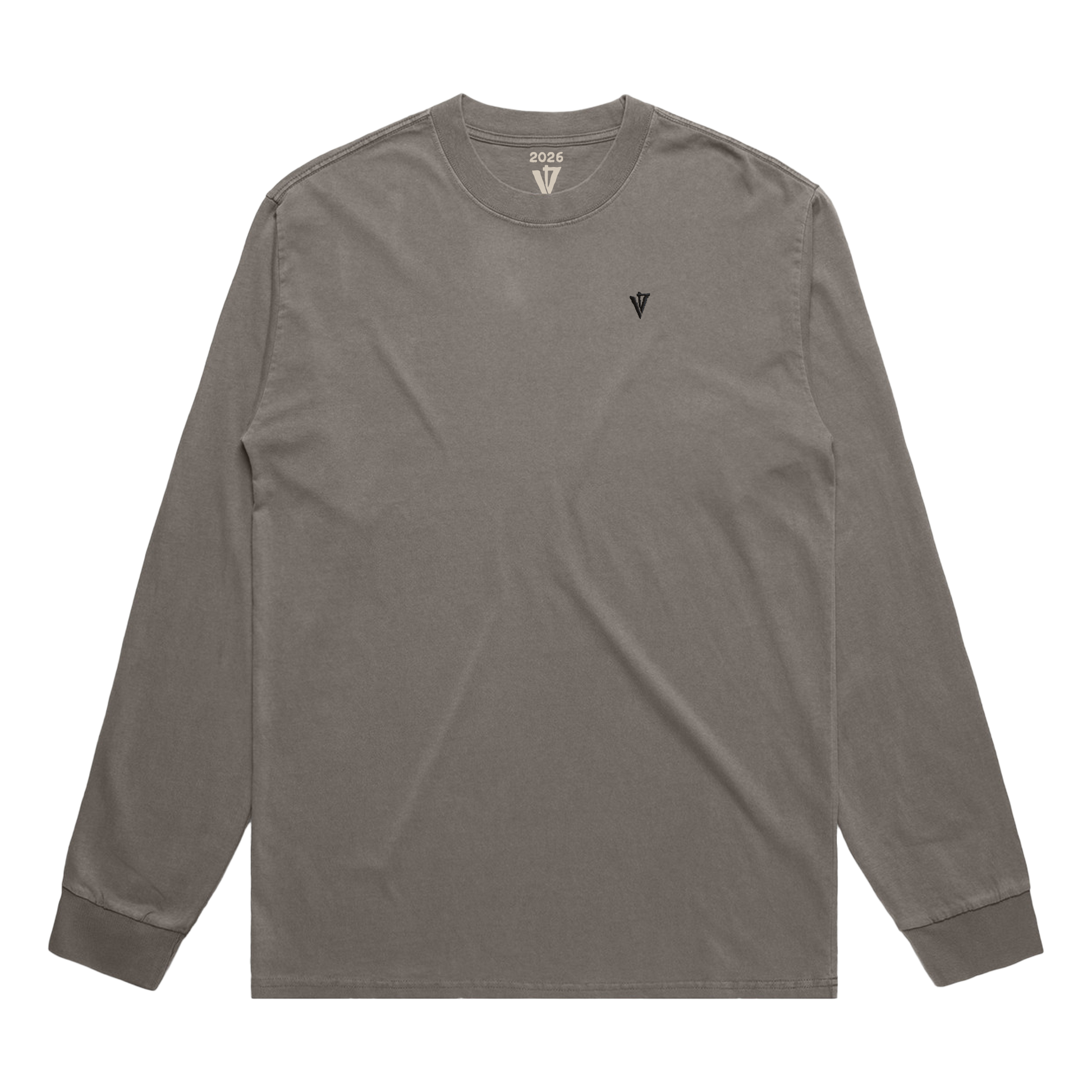 Heavy Faded Grey Long Sleeve Shirt with V4 Trademark Embroidery on the Chest