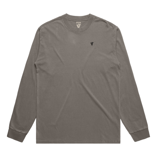 Heavy Faded Grey Long Sleeve Shirt with V4 Trademark Embroidery on the Chest